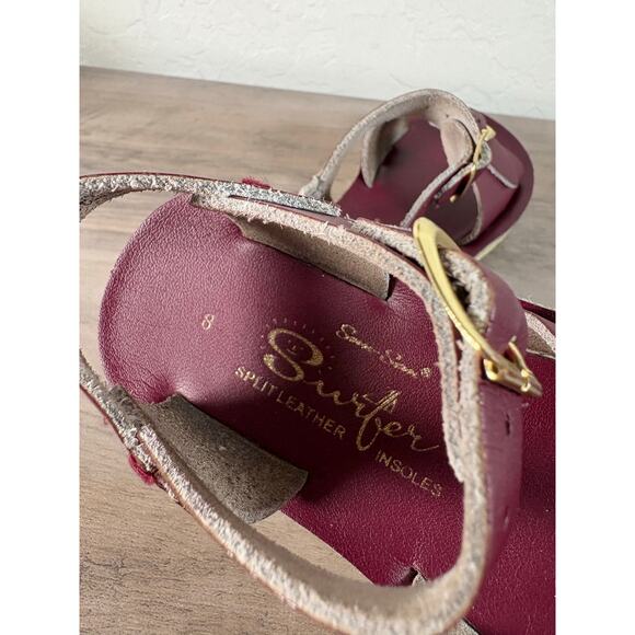 Sun-San Salt Water Sandals, surfer style hook & loop Claret Maroon child Size 8 - Picture 6 of 7